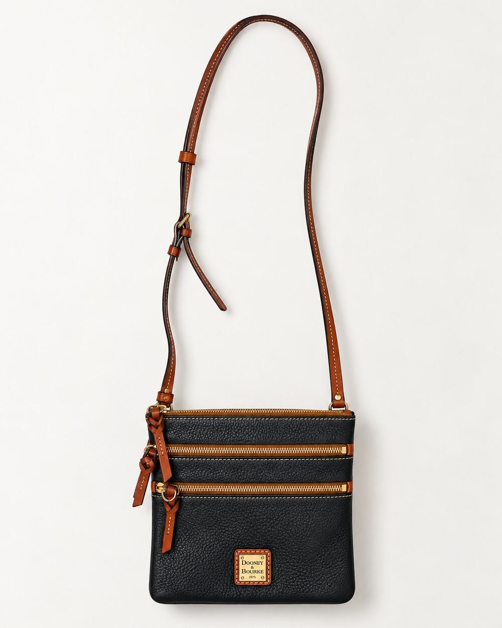 Dooney & Bourke North South Triple Zip Crossbody Black Pebbled Leather